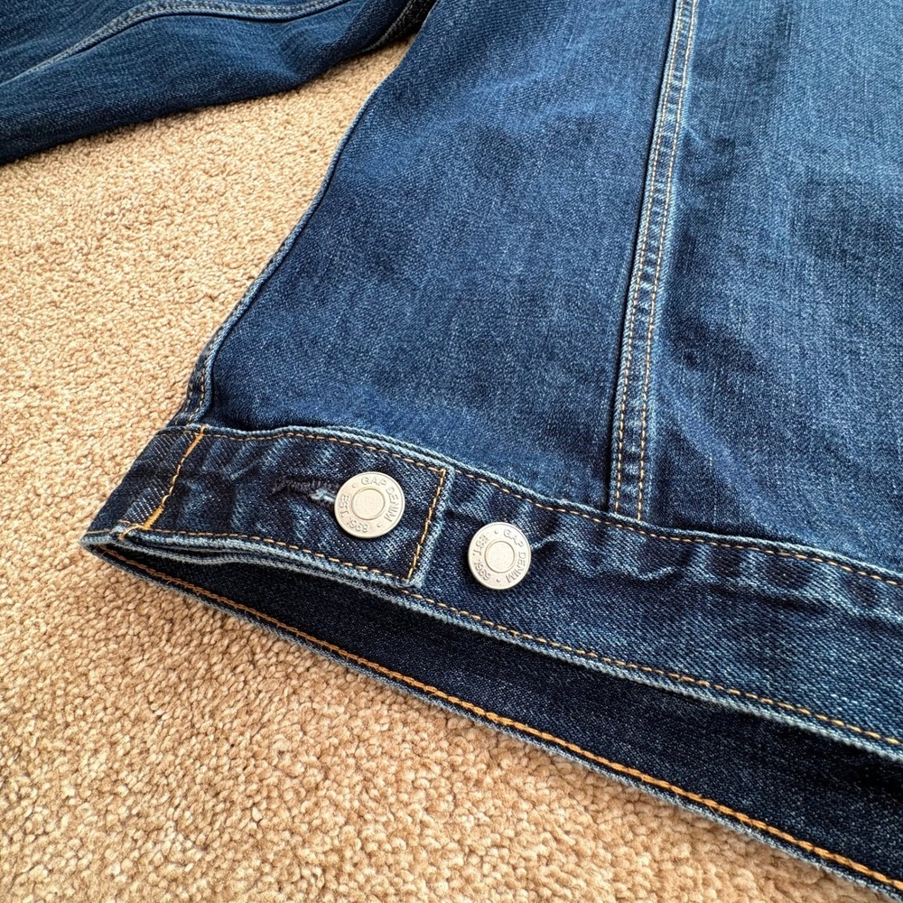 Gap Denim Jacket Ladies Large Tall Dark Wash Blue Cotton Trucker Jacket EUC - Picture 10 of 15